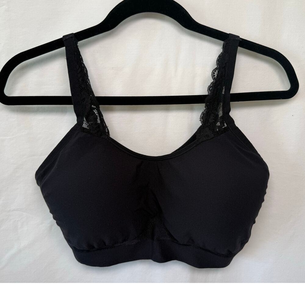 Underoutfit 445 The Comfort Bra with Lace Straps, Wirefree, Black, Size 2XL